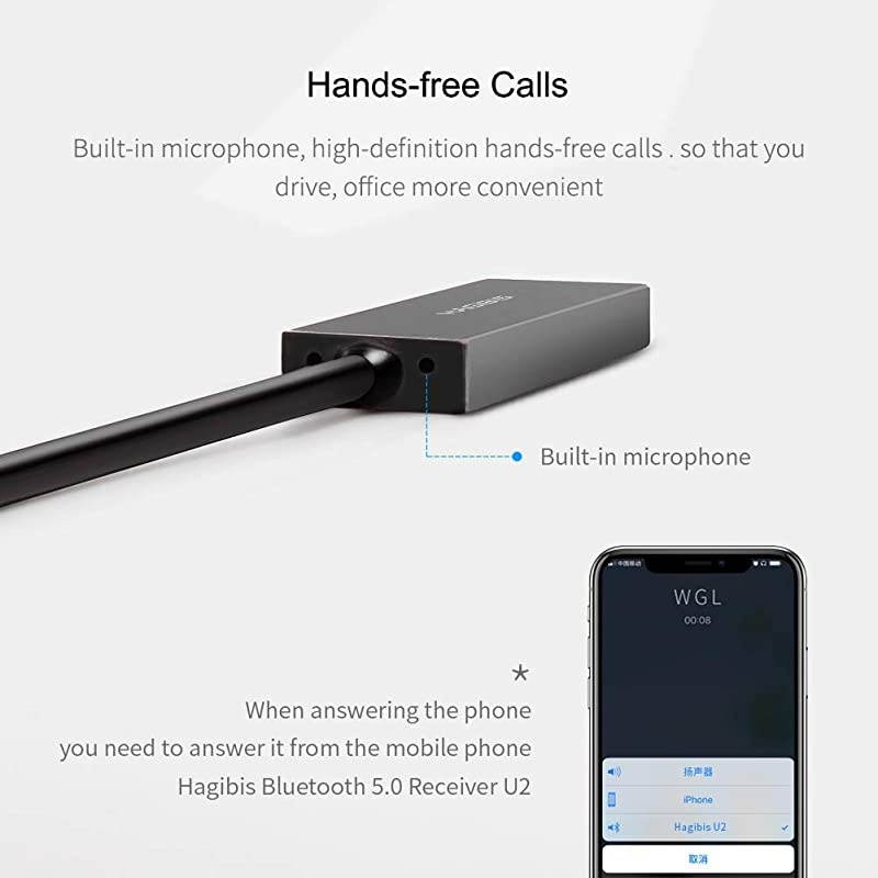 Bluetooth Receiver Bluetooth 50 Adapter HandsFree Bluetooth Car Kits AUX Audio 35mm Jack Stereo Music Wireless Receiver for Car Speaker Home Builtin Microphone Grey