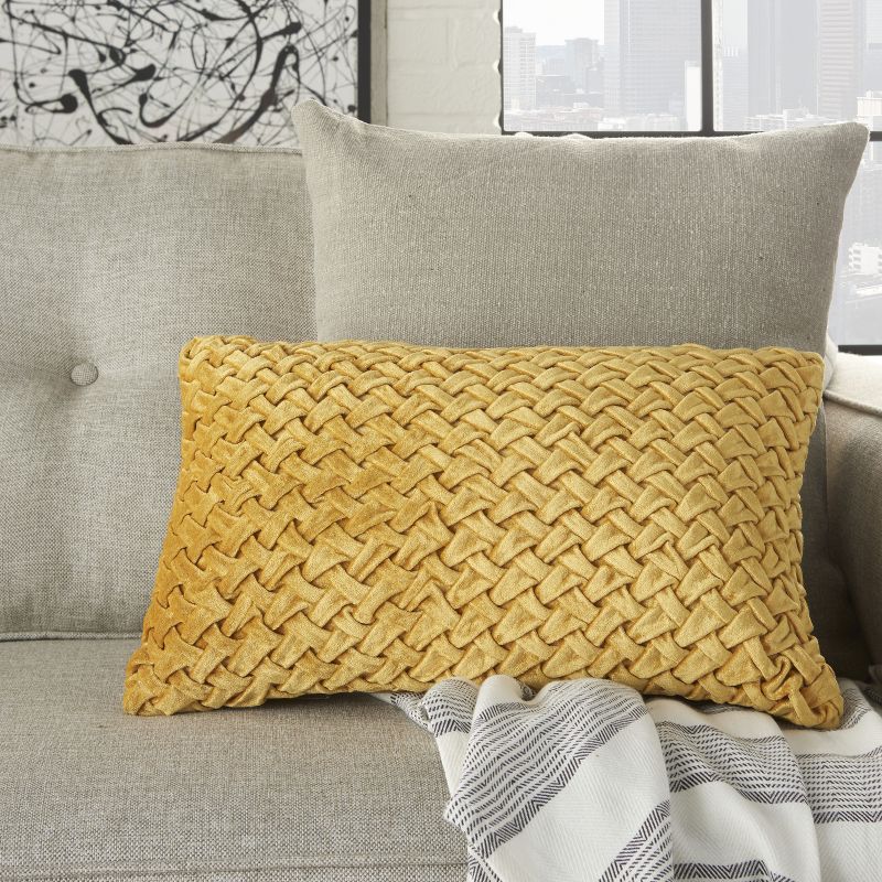 Mina Victory Life Styles Ruched Basketweave Gold Throw Pillow - 12"X20"