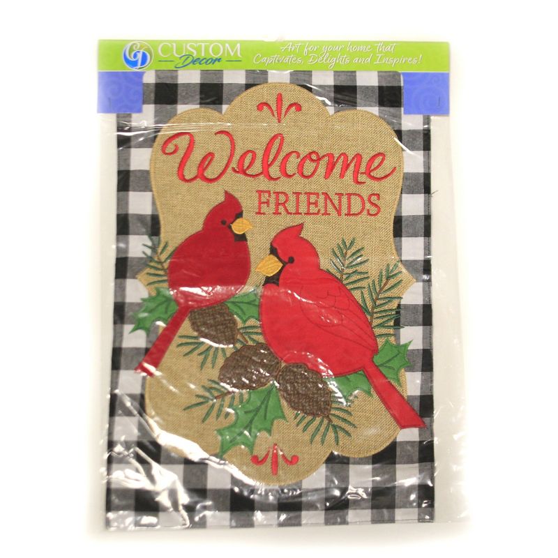 Home & Garden 18.0" Welcome Cardinals Applique Flag Double Sided Custom Decor  -  Flags