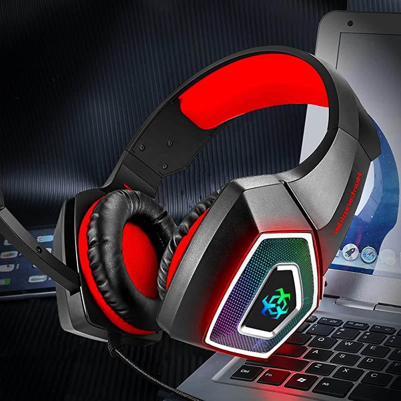 One Gaming Headset for PS4PCLED Light On Ear Headphone with Mic for MacLaptopNintendo Switch Games Wired Headset Red