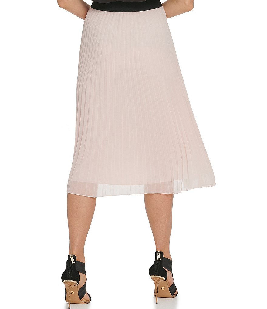DKNY Chiffon Pleated Pull-On A-Line Midi Skirt