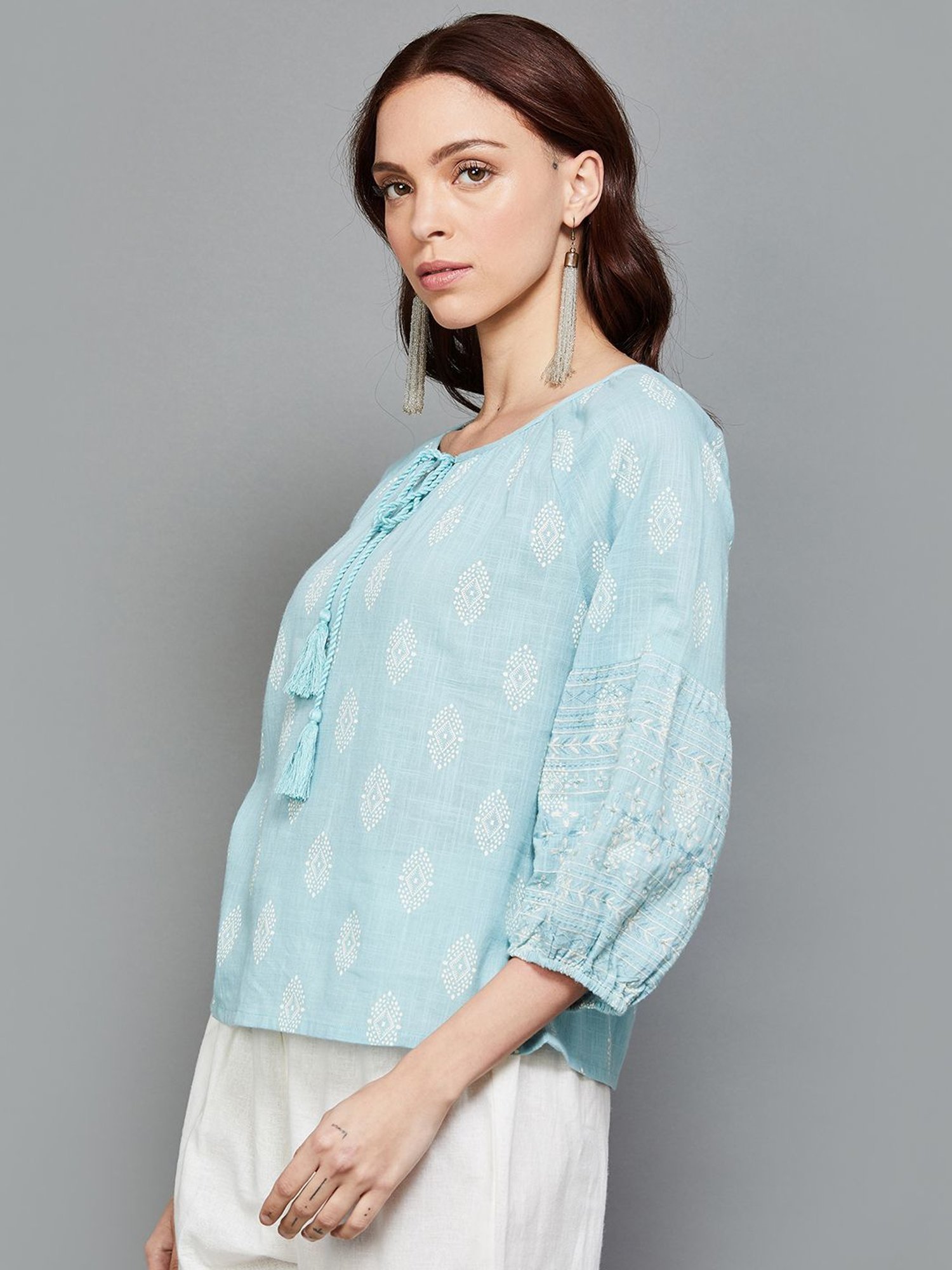Colour Me by Melange Blue Cotton Printed Top