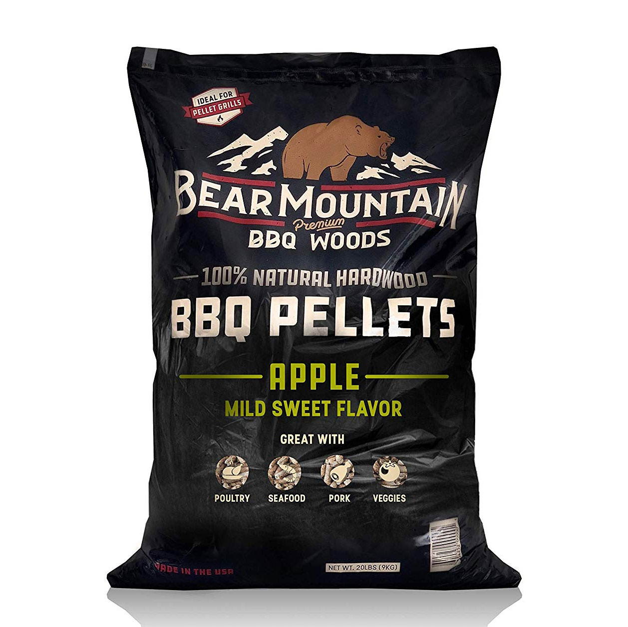 Bear Mountain BBQ Premium All-Natural Hardwood Apple BBQ Smoker Pellets, 20 lbs