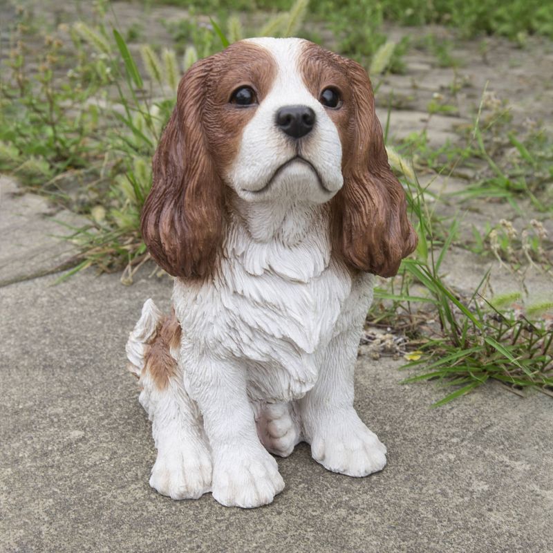 9" Polyresin Sitting King Charles Spaniel Outdoor Statue Brown/White - Hi-Line Gift