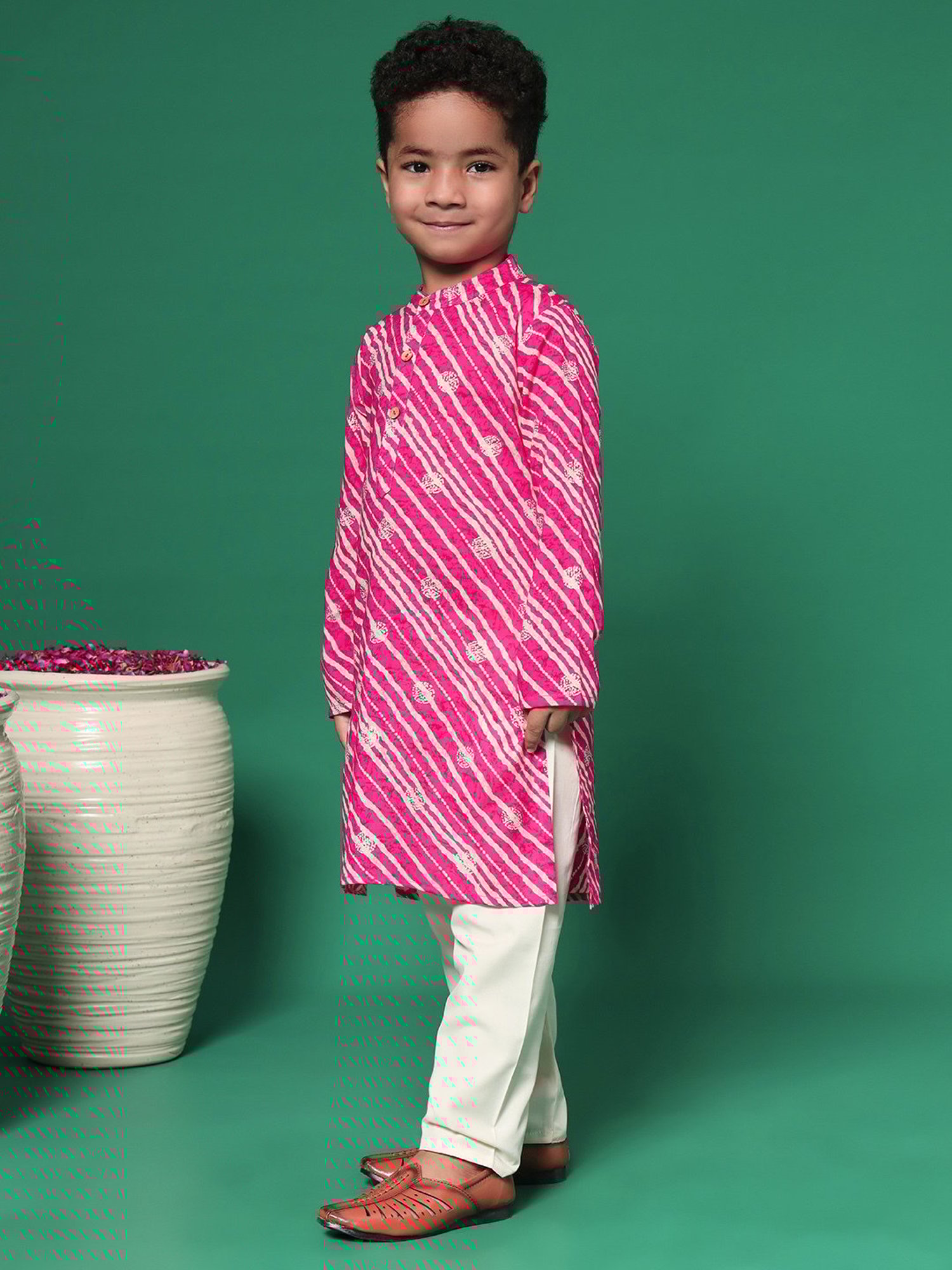 READIPRINT FASHIONS Kids Pink & White Printed Full Sleeves Kurta with Pyjamas