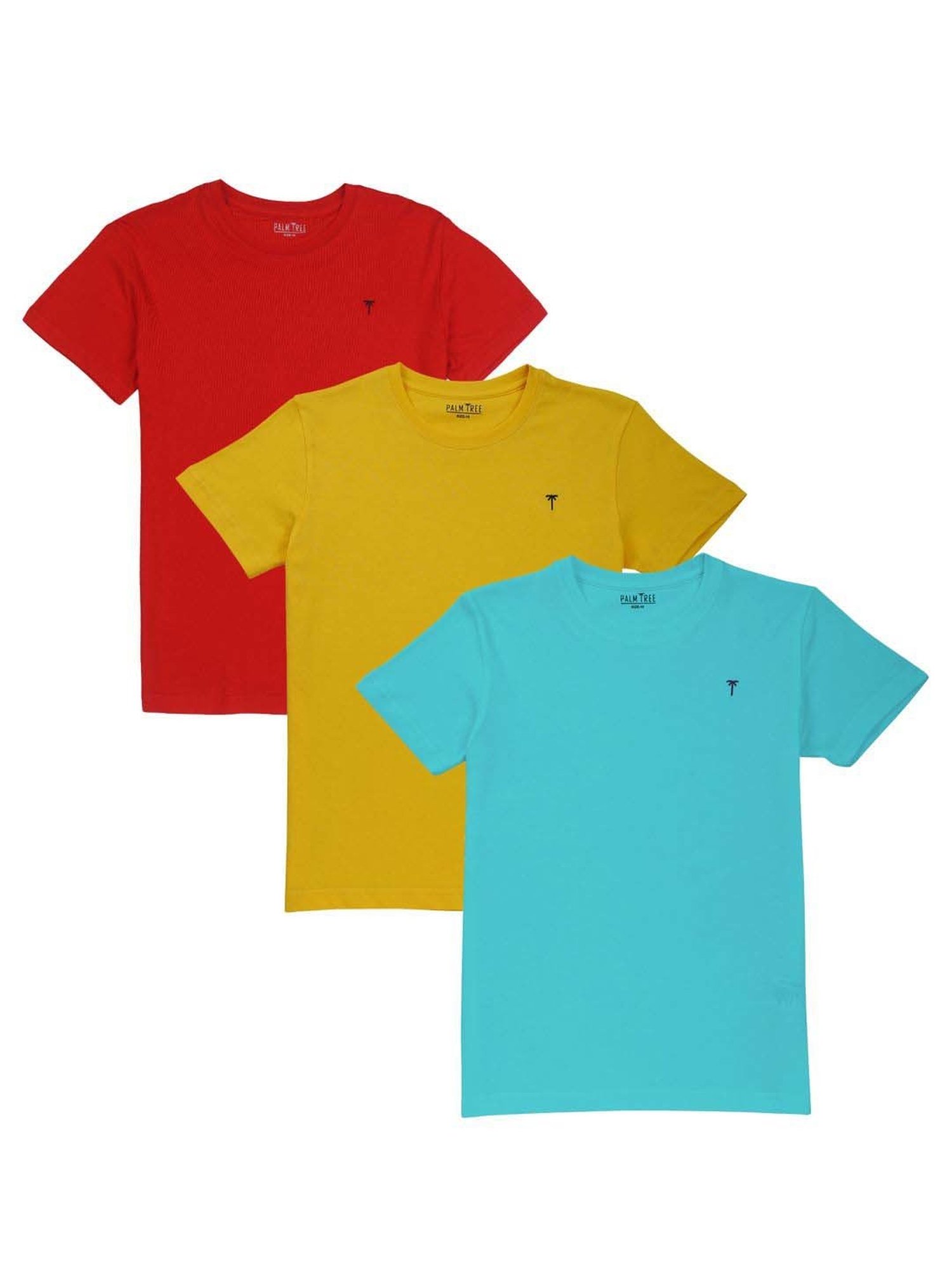 Palm Tree Kids Multicolor Cotton Regular Fit T-Shirt (Pack of 3)