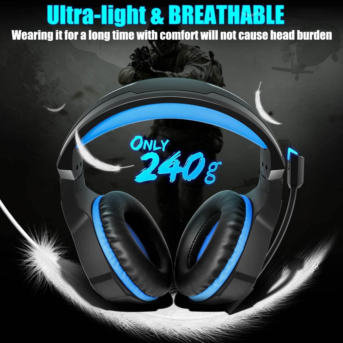 Gaming Headset PS4 Headset Pro 7.1 Surround Sound Noise Canceling Flexible Mic with 2pcs Mic Cover RGB LED Light Memory Earmuffs for Xbox one Nintendo Switch PC