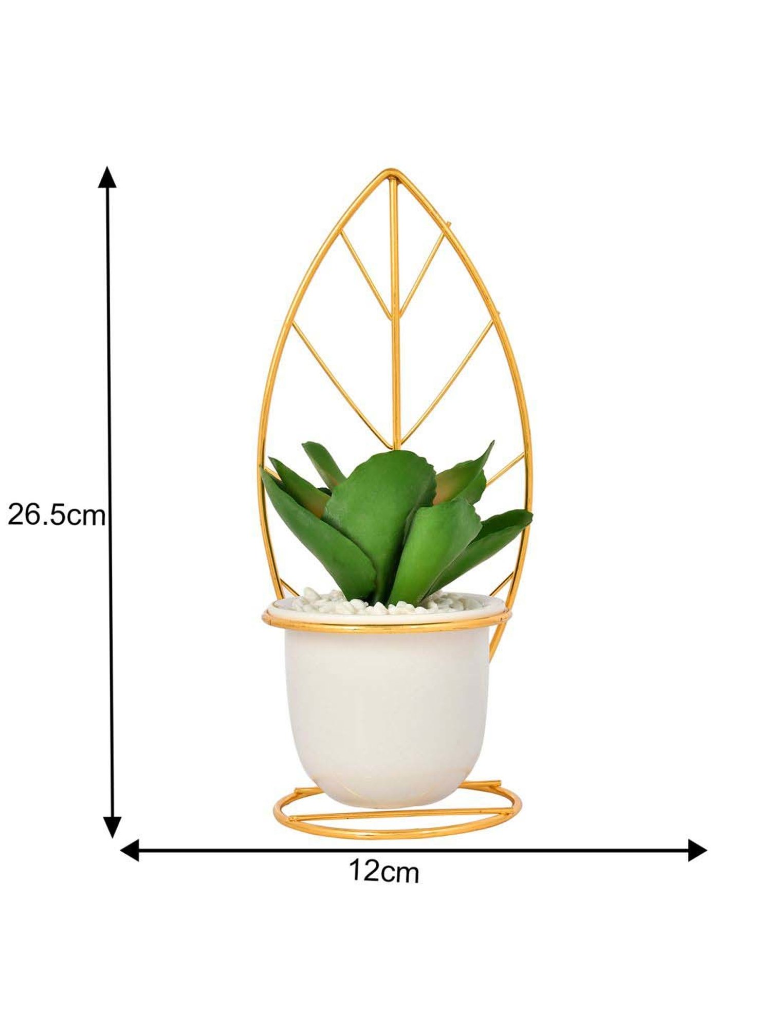 Tayhaa White & Golden Ceramic Leafy Artificial Plant With Pot