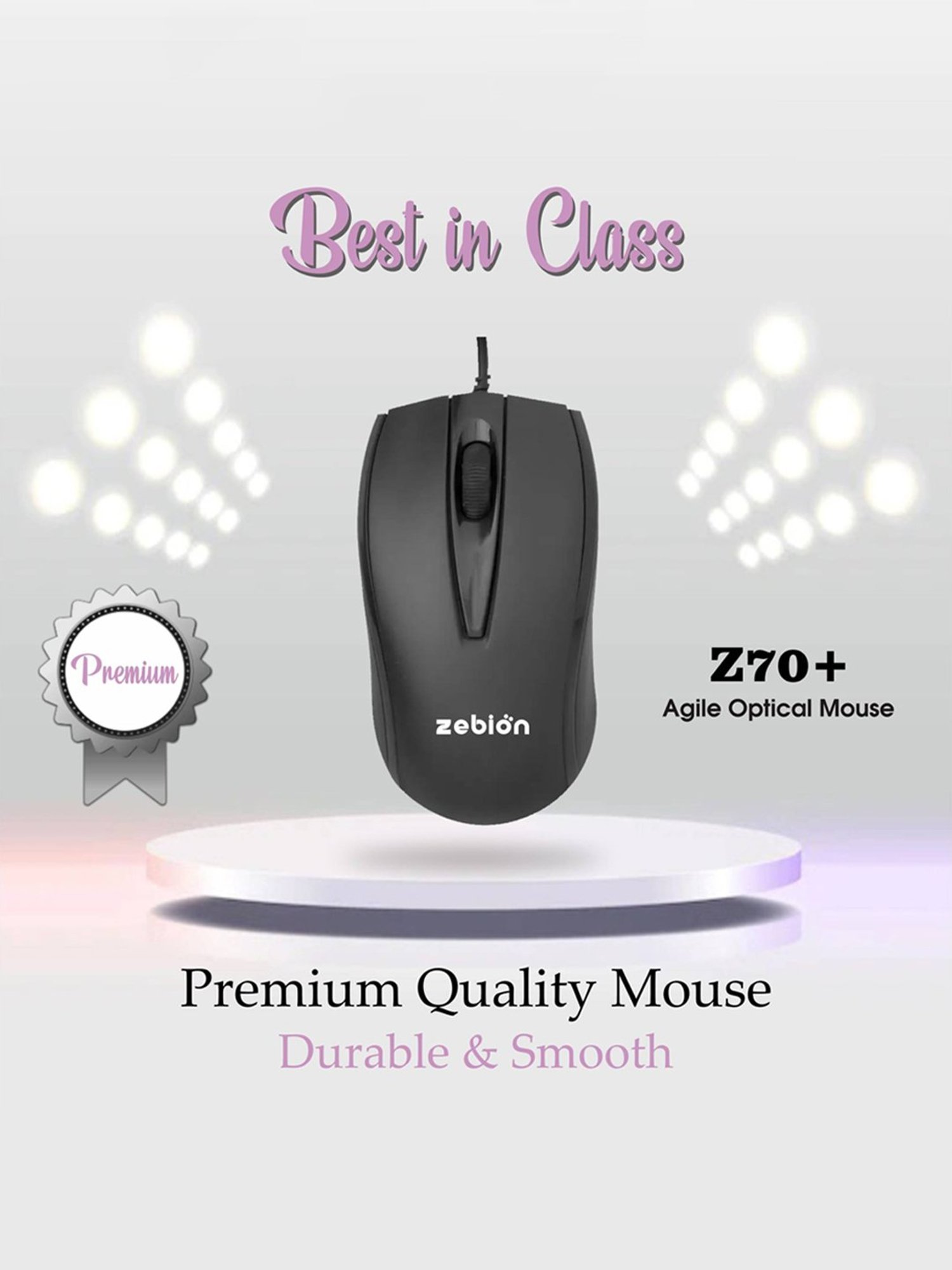 Zebion Z70 Plus Wired Optical Mouse (USB 2.0, Black)