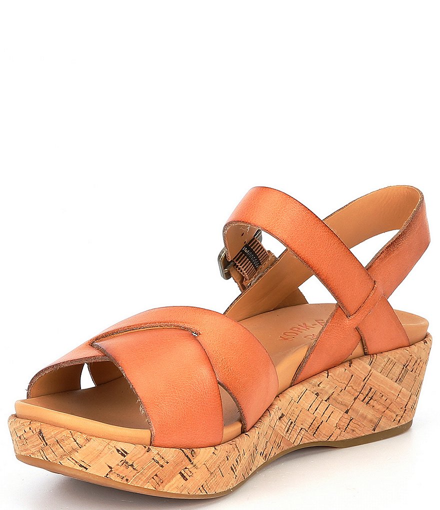 Kork-Ease Myrna Ankle Strap Banded Leather & Cork Wedge Sandals