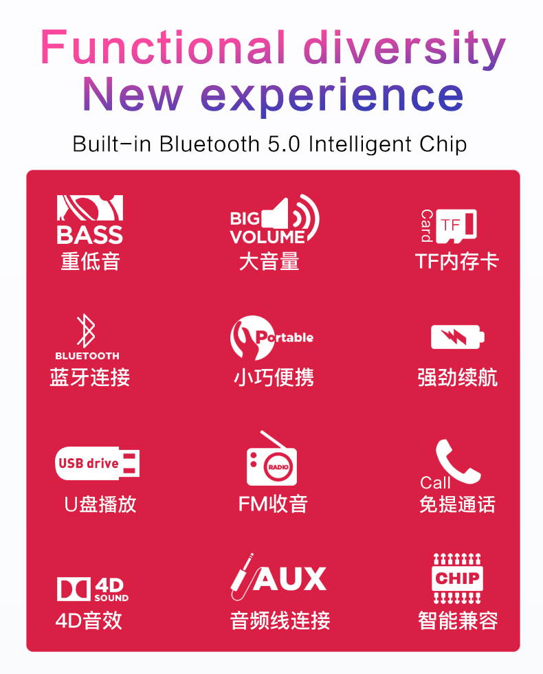 Portable Wireless Speaker Bluetooth Speaker TWS Stereo Speaker 3D Bass Speaker with Hands Free Call for for IOS Android