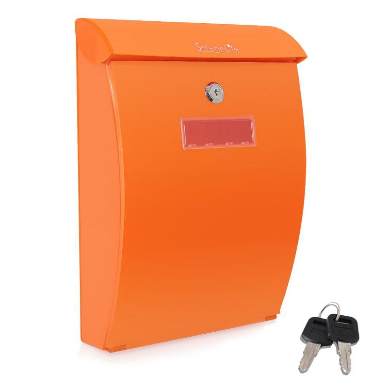 SereneLife SLMAB35 Home Indoor Outdoor Reinforced ABS Plastic Wall Mount Secure Locking Mailbox Magazine Newspaper Holder with Keys, Orange (2 Pack)