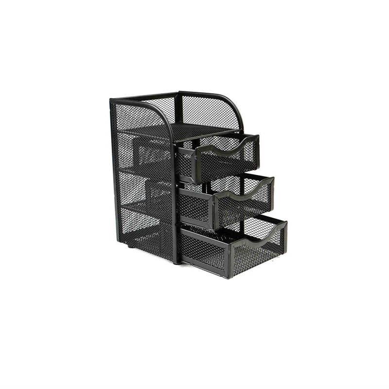Mind Reader Mini Desk Supplies Office Supplies Organizer, 3 Drawers, 1 Top Shelf, Black