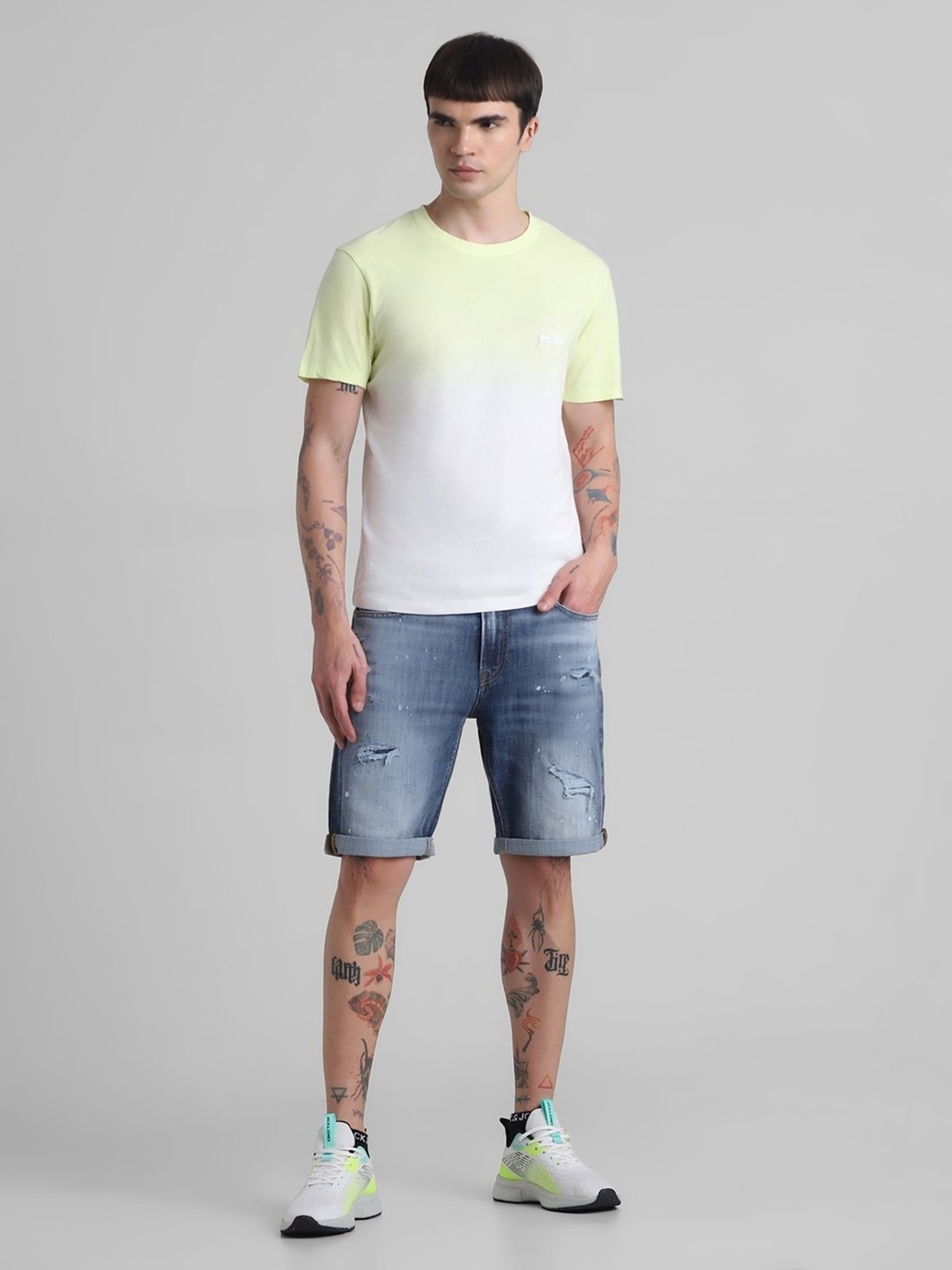 Jack & Jones Sunny Lime Cotton Regular Fit Self Pattern T-Shirt