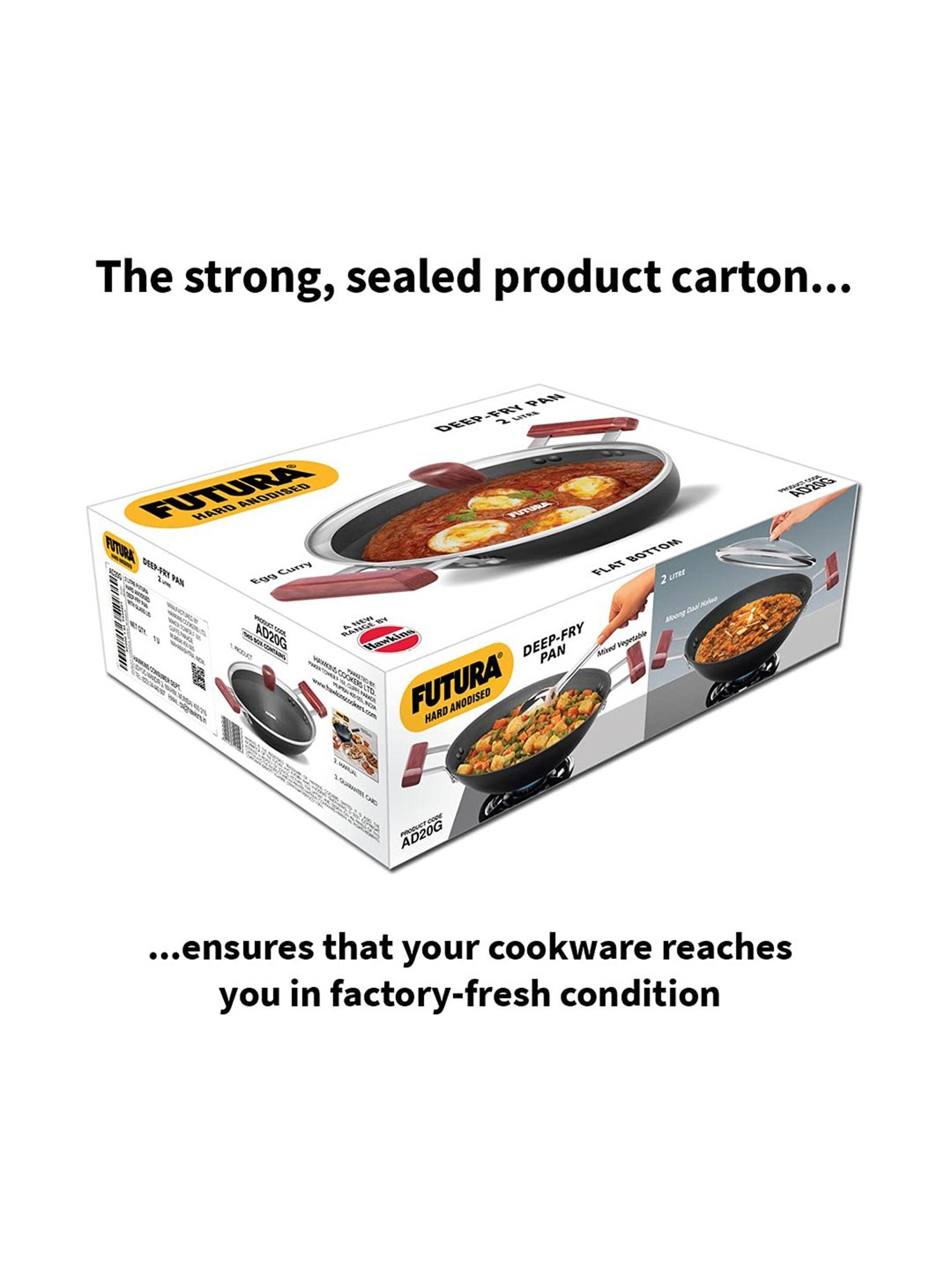 Hawkins Black Hard Anodised Deep Fry Pan with Glass Lid - 2 Litre