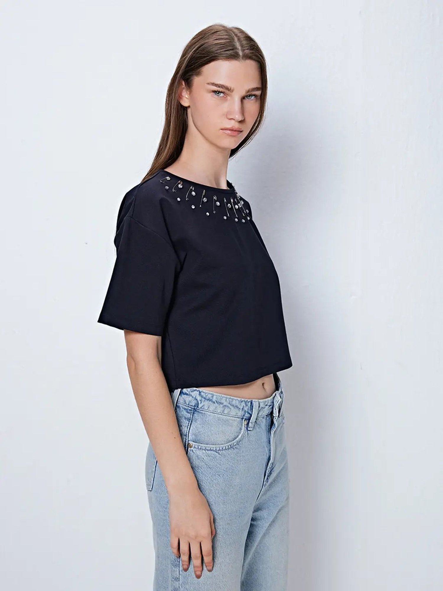 Cover Story Black Embellished T-Shirt
