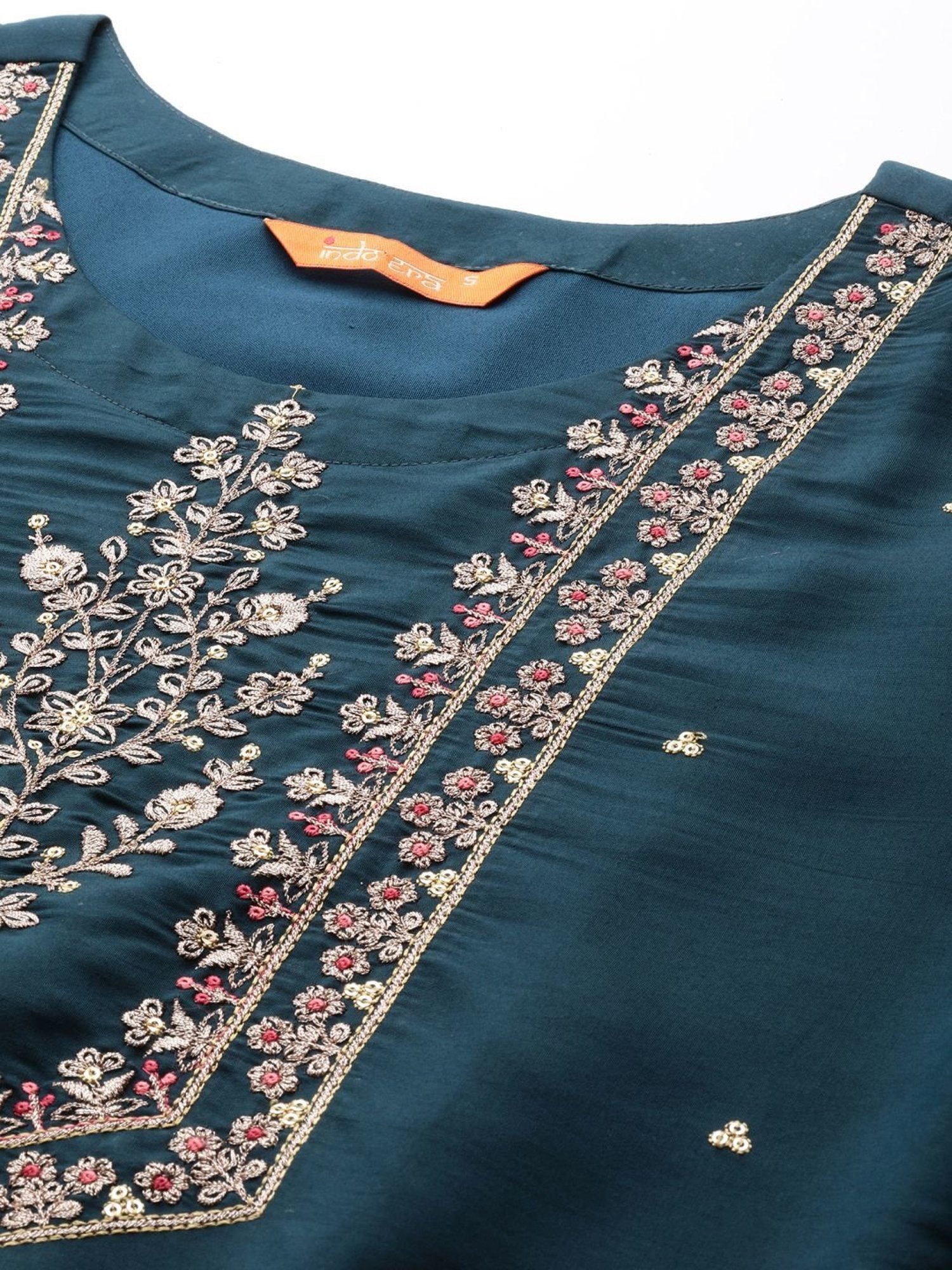 Indo Era Blue Embroidered Kurta Pant Set With Dupatta