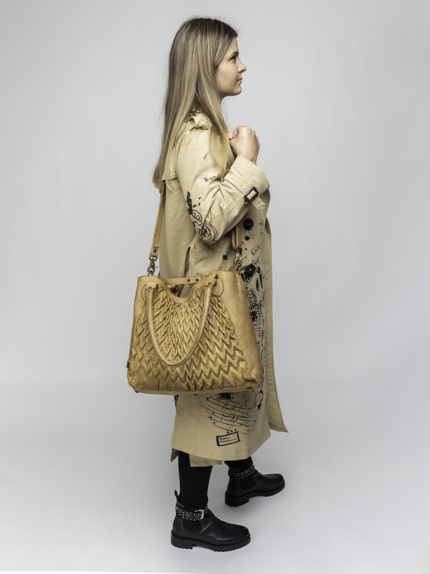 Art N Vintage Carla Mustard Yellow Leather Textured Medium Shoulder Handbag