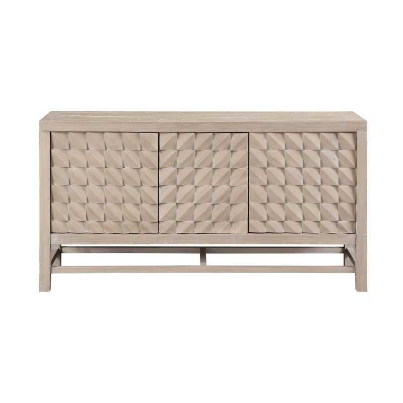 66" Barrister Distressed 3 Door Media Credenza for TV Gray - Treasure Trove Accents