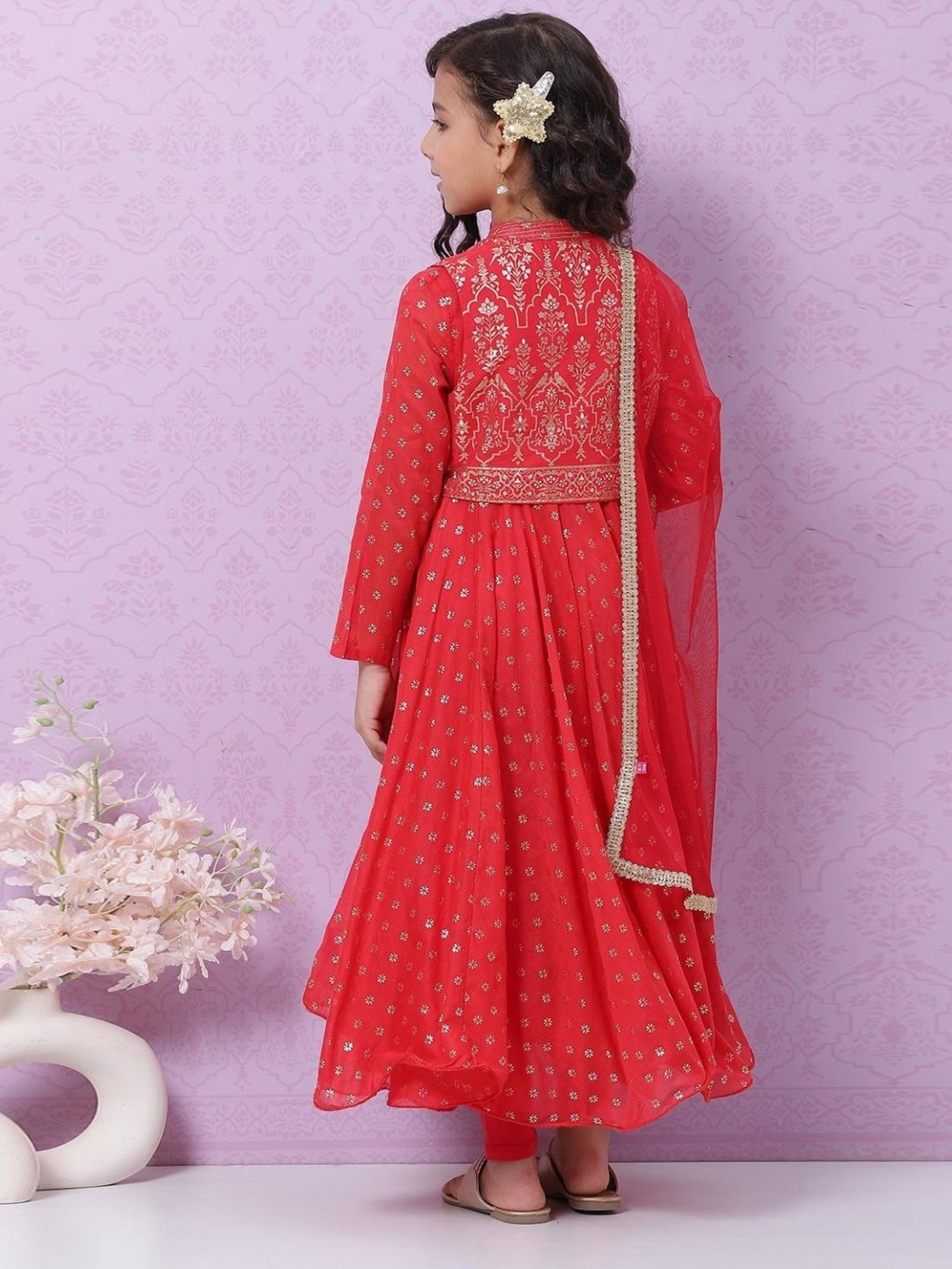 Biba Kids Red & Gold Cotton Printed Full Sleeves Kurta Set