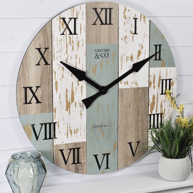 27" Timberworks Farmhouse Wall Clock Aged Teal/Shabby White - FirsTime & Co.