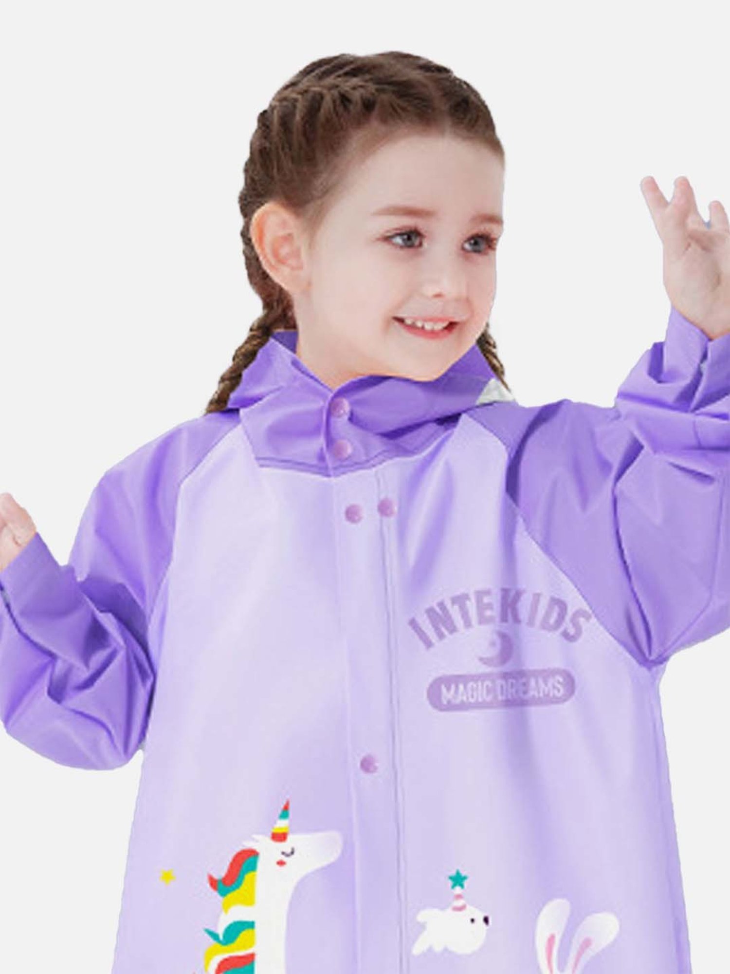Little Surprise Box Kids Purple Printed Full Sleeves Raincoat