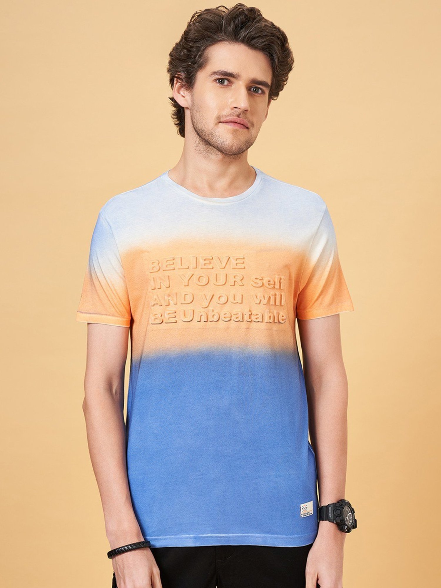 People by Pantaloons Blue Quartz Cotton Slim Fit Printed T-Shirt