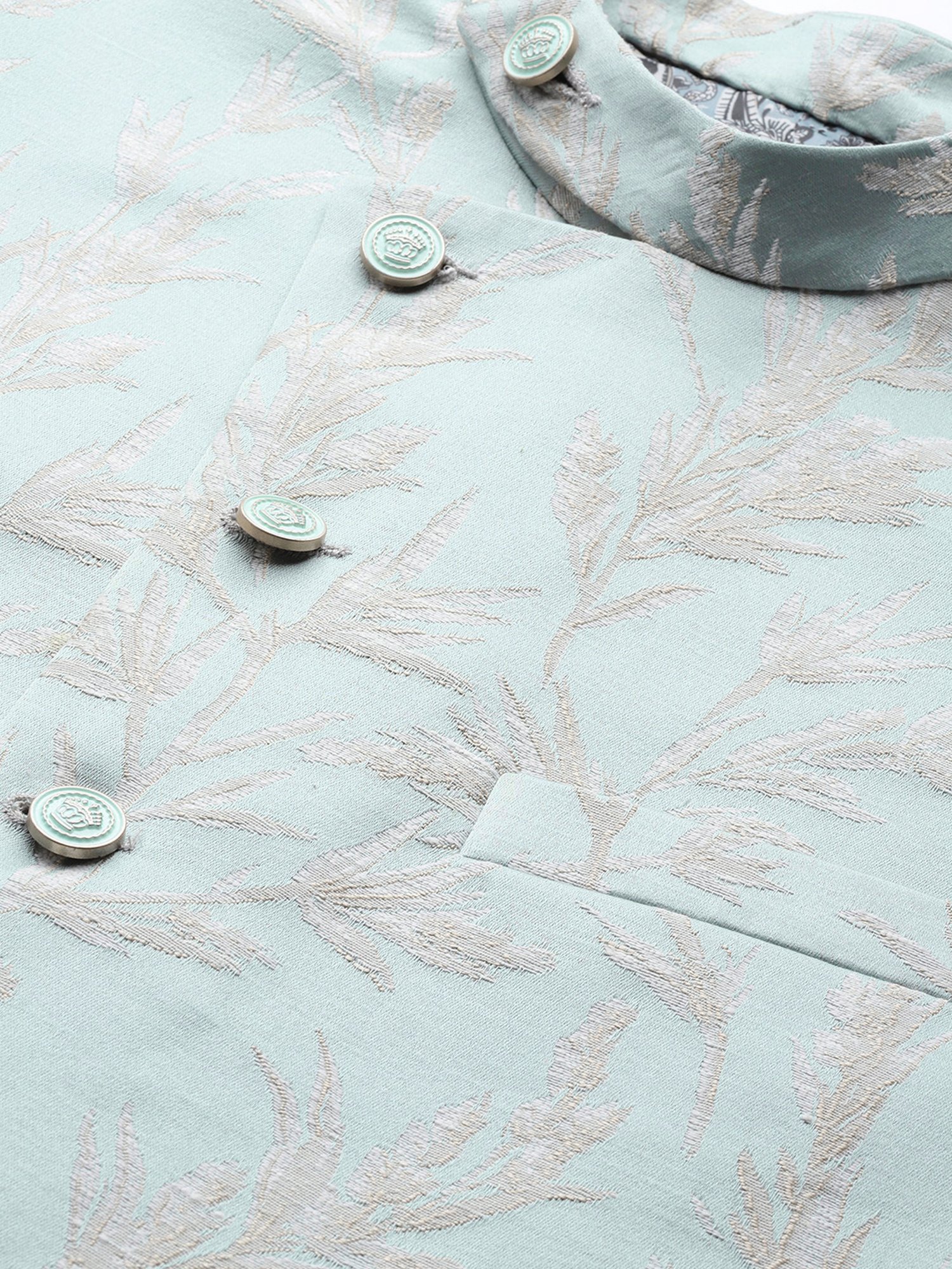 VASTRAMAY Teal Green Regular Fit Printed Nehru Jacket