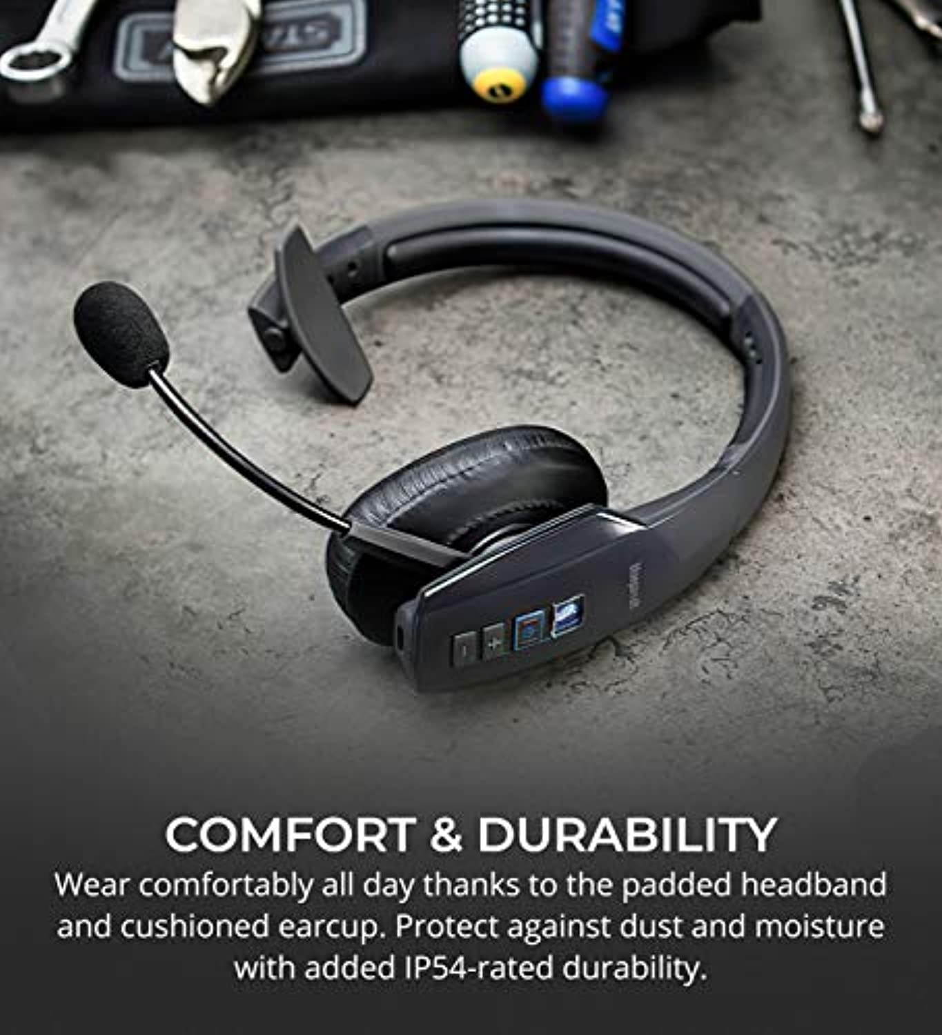 BlueParrott B450-XT Noise Canceling Bluetooth Headset for Android, iOS, Mac, Windows Bundle with Blucoil Headphones Carrying Case (A1891)