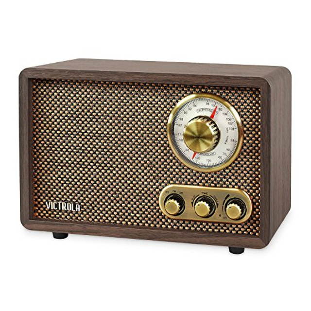 Victrola Retro Wood Bluetooth FM/AM Radio with Rotary Dial, Espresso
