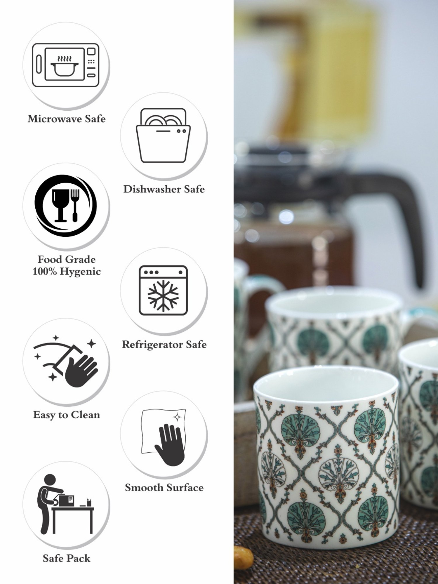 Goodhomes Multicolor Bone China Tea Cup - Set of 6 (210ml)