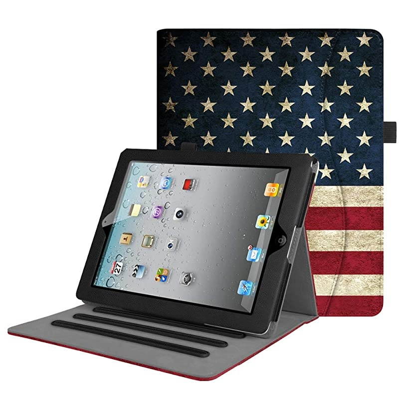 Case for iPad 2 3 4 Old Model 97 inch Tablet Corner Protection MultiAngle Viewing Smart Stand Cover with Pocket Auto SleepWake for iPad 23 iPad 4th Gen Retina Display US Flag