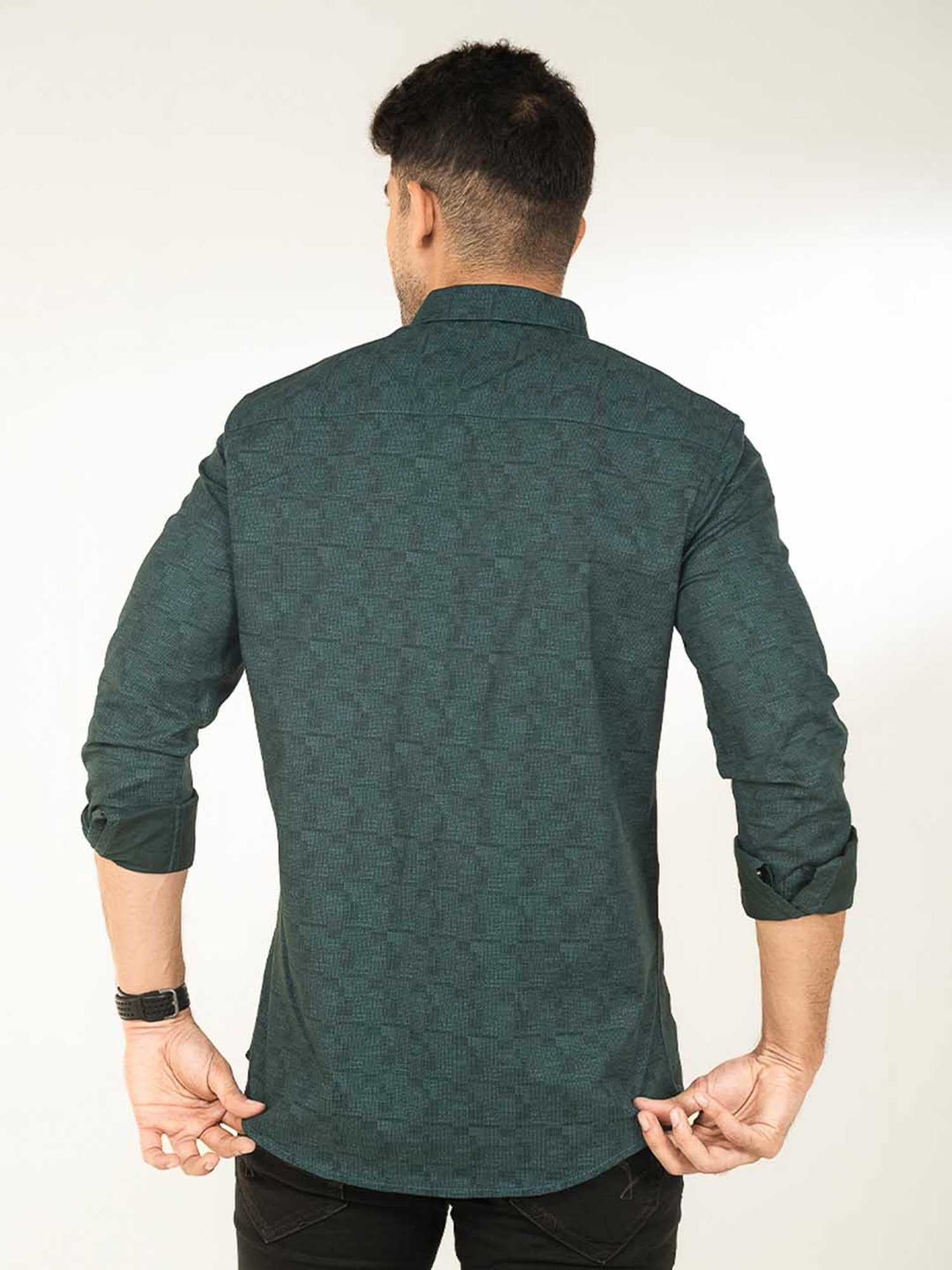 The Bleu Label Teal Slim Fit Self Design Shirt
