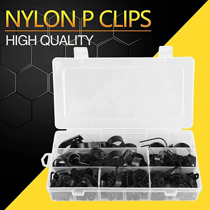 Clamp 200 Pcs Black Nylon Plastic RType Clamps 316quot 14quot 38quot 12quot 34quot 1quot Clips Fasteners Assortment for Conduit