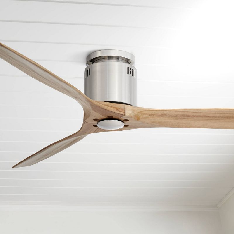 52" Casa Vieja Modern Hugger Ceiling Fan with Remote Brushed Nickel Natural Wood Carved Blades for Living Room Kitchen Bedroom