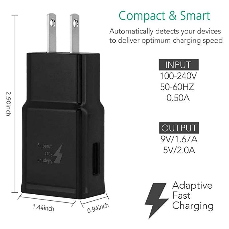 Samsung Adaptive Fast Charging Wall Charger Adapter Compatible with Samsung Galaxy S6 S7 S8 S9 S10 EdgePlusActive Note 5Note 8 Note 9 and More 2 Pack  Quick Charge Black