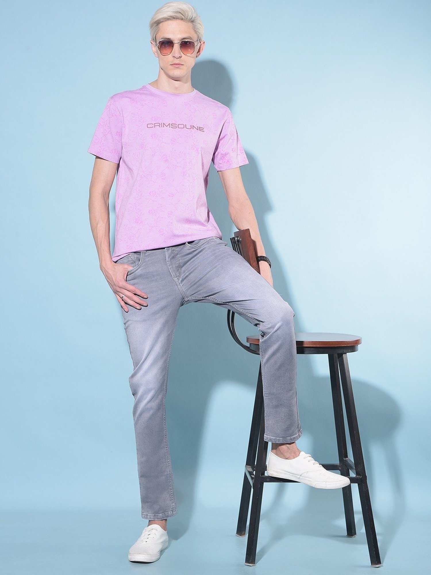 Crimsoune Club Purple Cotton Slim Fit Printed T-Shirt