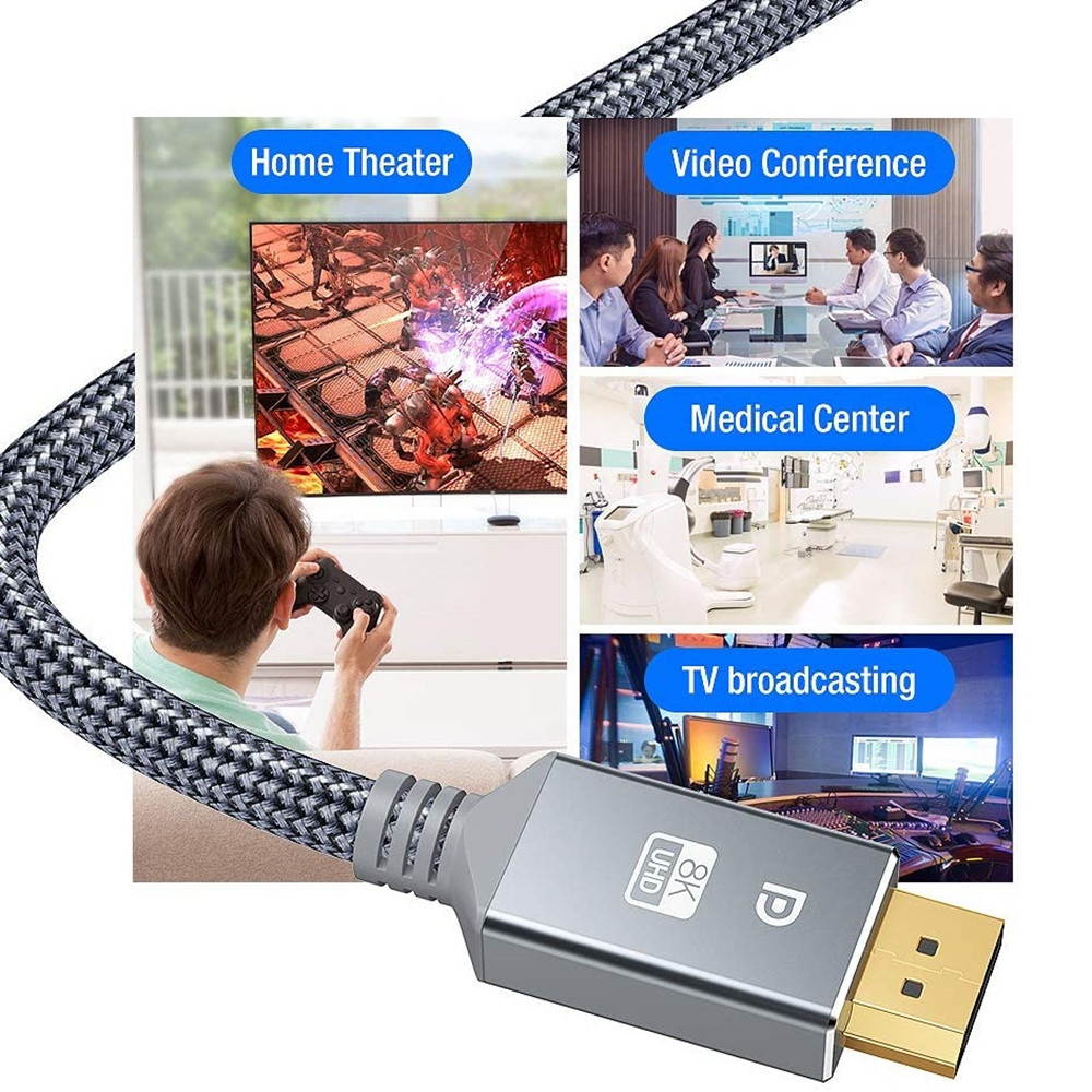 8K DisplayPort Cable, 6.6ft/2M DP 1.4 Cable (8K @60Hz,4K @144Hz,2K @165Hz) Gold-Plated Ultra High Speed DisplayPort to DisplayPort Cable Lead Support Resolution HDR for Laptop PC TV Gaming Monitor