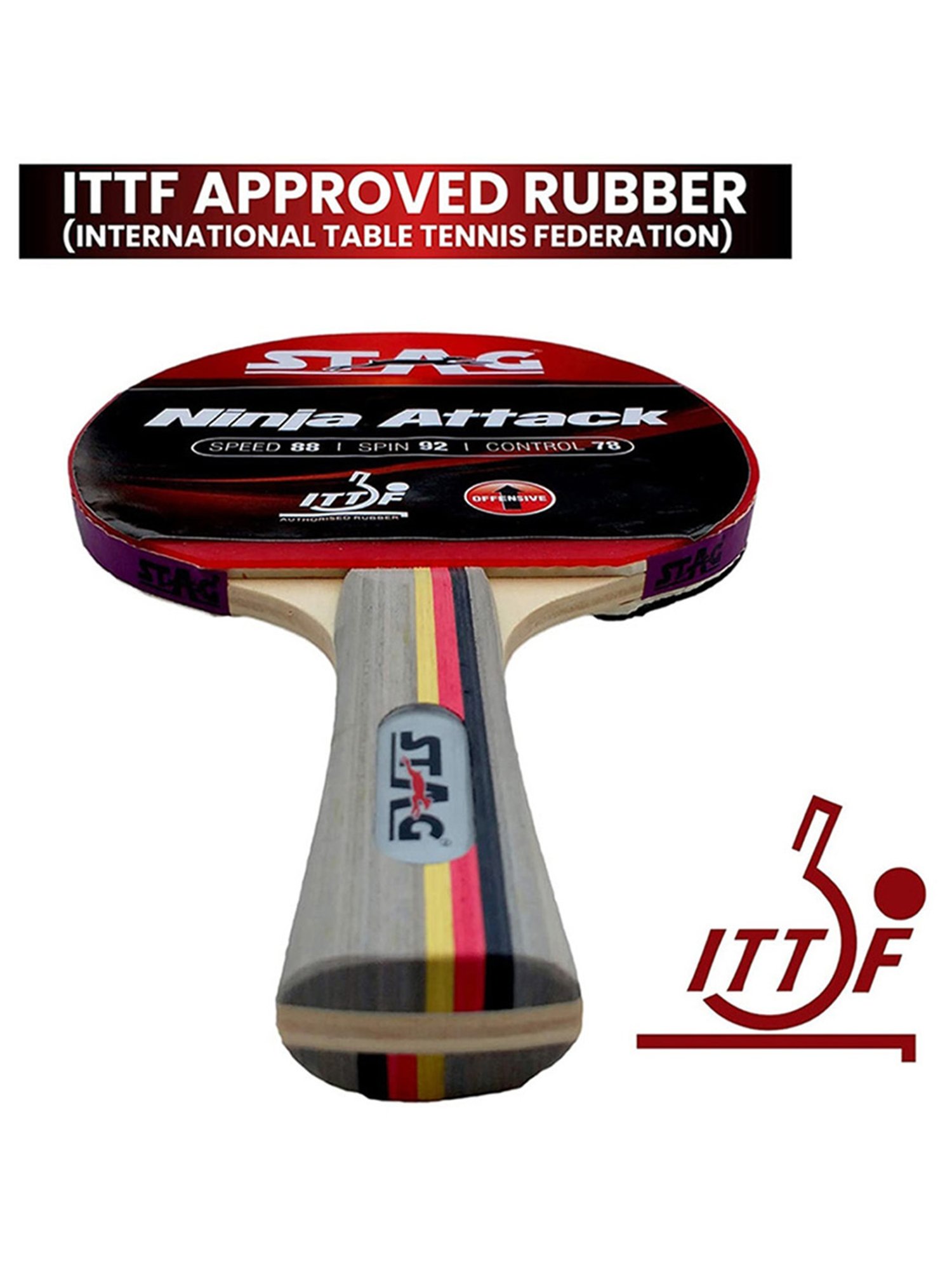Stag Global Ninja Attack Advanced ITTF Approved Rubber Table Tennis Racquet (Multicolor)
