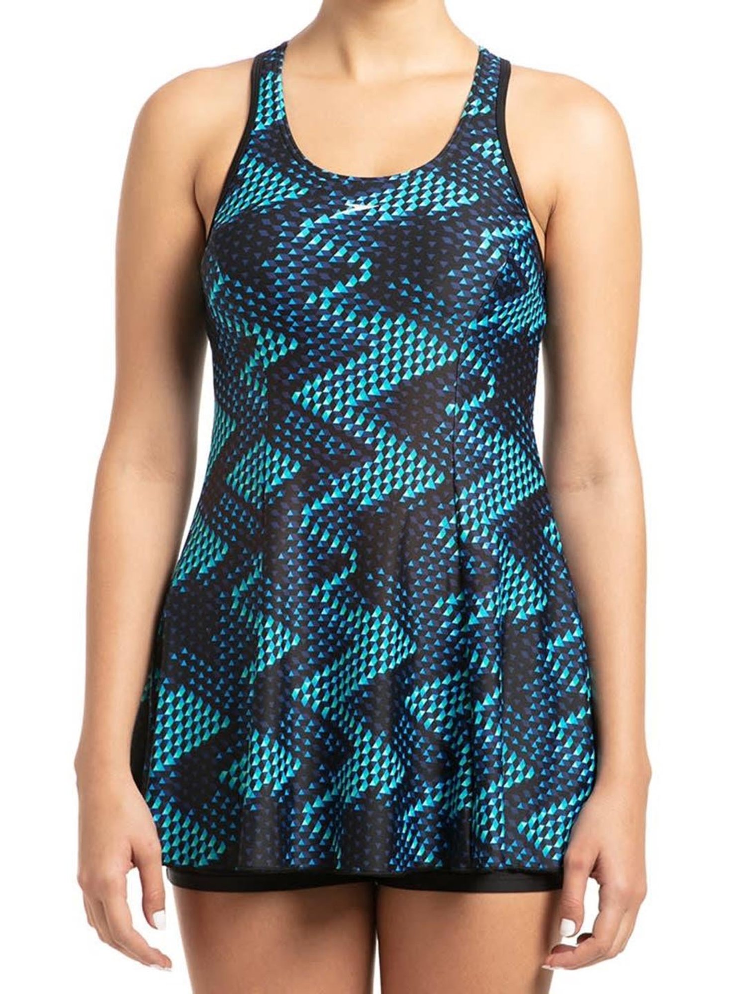 Speedo Black & Blue Printed Swim Dress