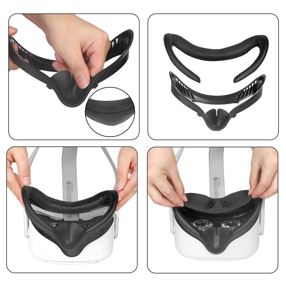VR Facial Interface Bracket & PU Leather Foam Face Cover Pad Replacement & Protective Lens Cover & Anti-Leakage Nose Pad Custom Set for Oculus Quest 2