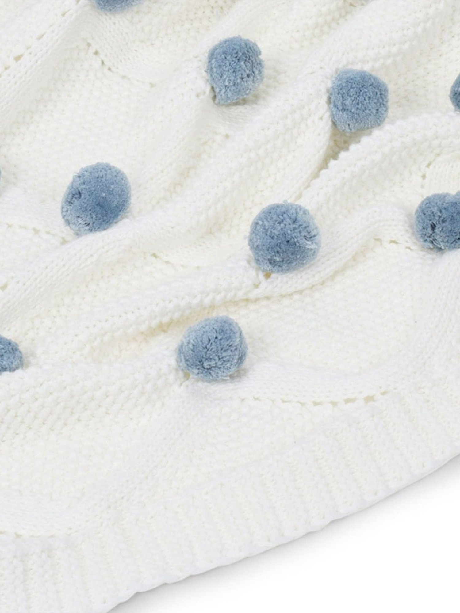 Haus & Kinder Pom Pom Printed Ivory Cotton Single Knitted Blanket for Baby