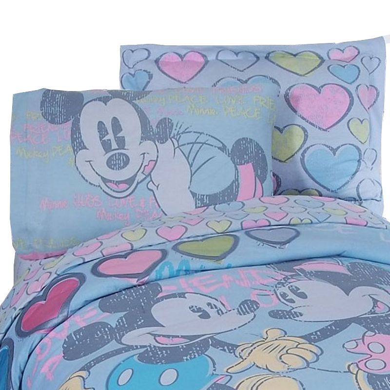 4pc Disney Mickey and Minnie Mouse Full Bed Sheet Set Vintage Hearts Bedding Accessories - Mickey Mouse & Friends..