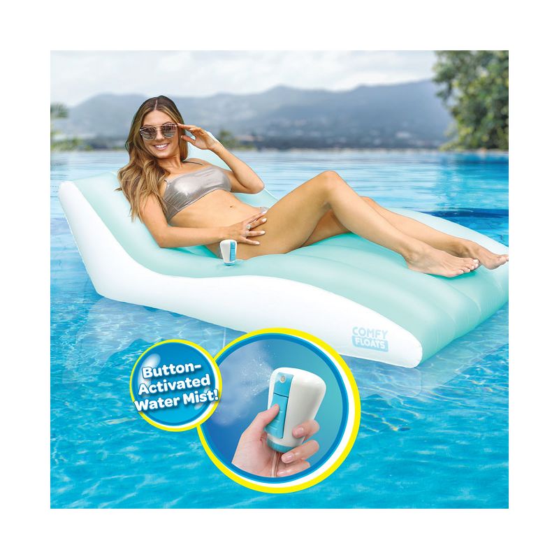 Comfy Floats 91486VM Misting Chaise Lounger Inflatable Summertime Float with Handheld Mister for Relaxation and Comfort in Pool or on Water, Aqua Blue