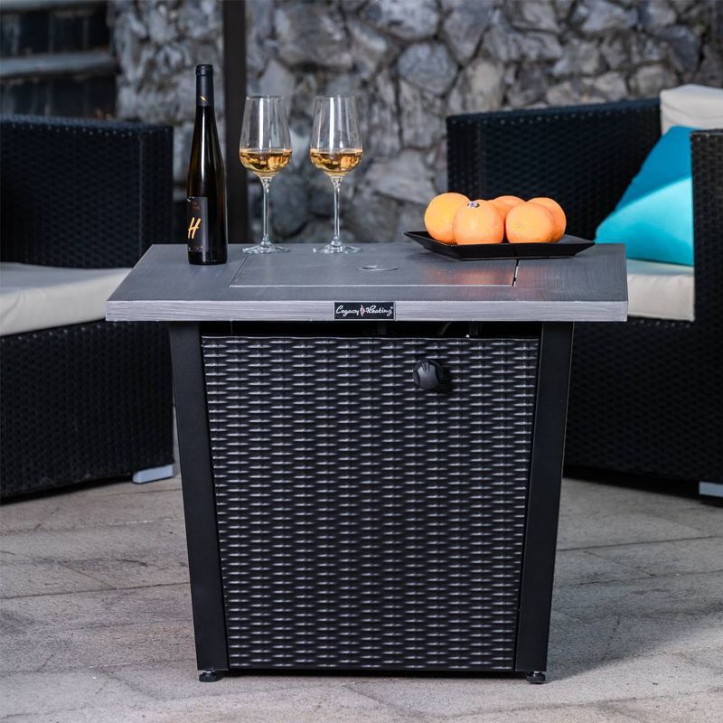Square Fire Pit With Gray Brushing Table Top and Steel Wicker Base 32" - Legacy Heating