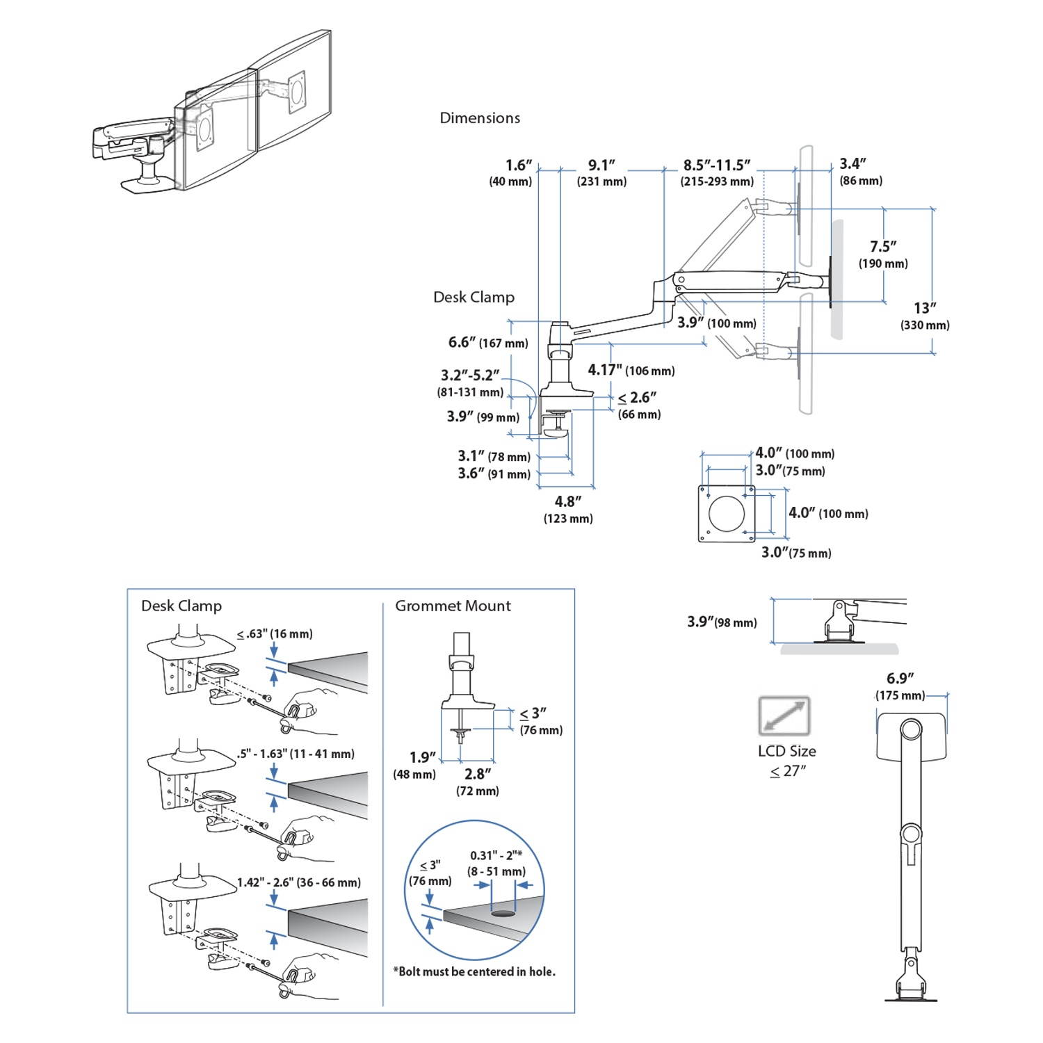 Ergotron Mounting Arm for Monitor Matte Black 45245224