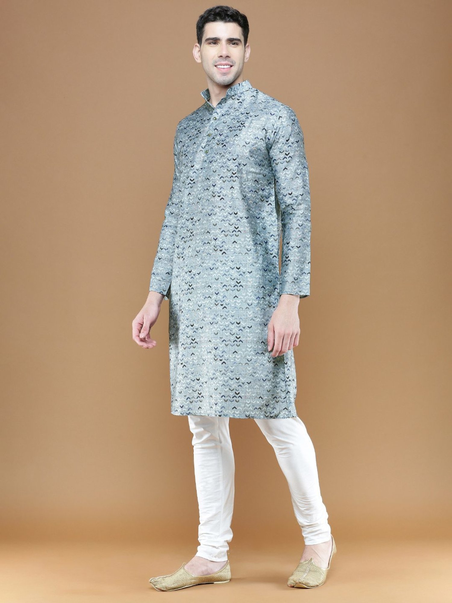 Sanwara Grey Cotton Regular Fit Printed Kurta Bottom Set