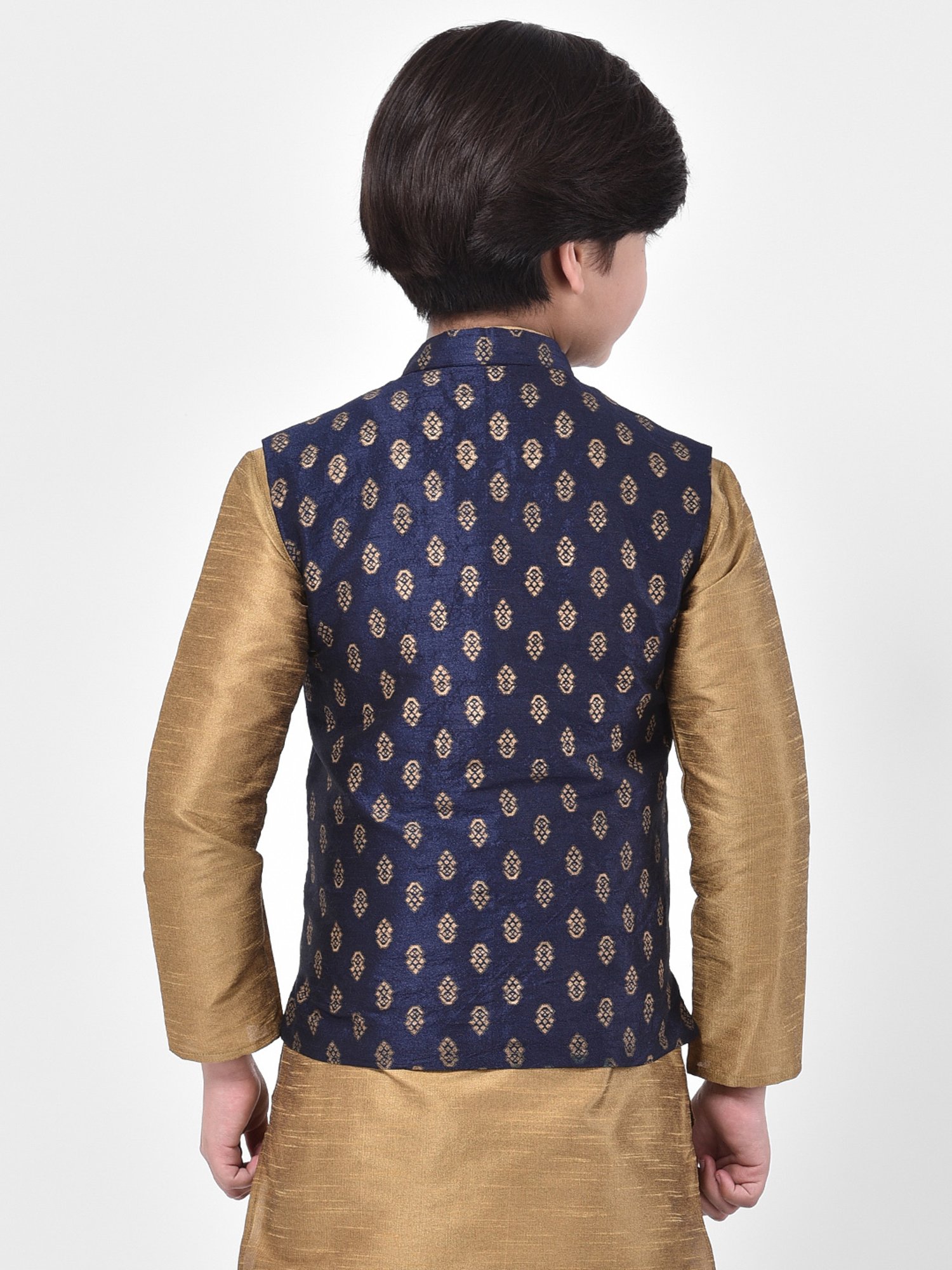 Deyann Kids Navy Embroidered Nehru Jacket