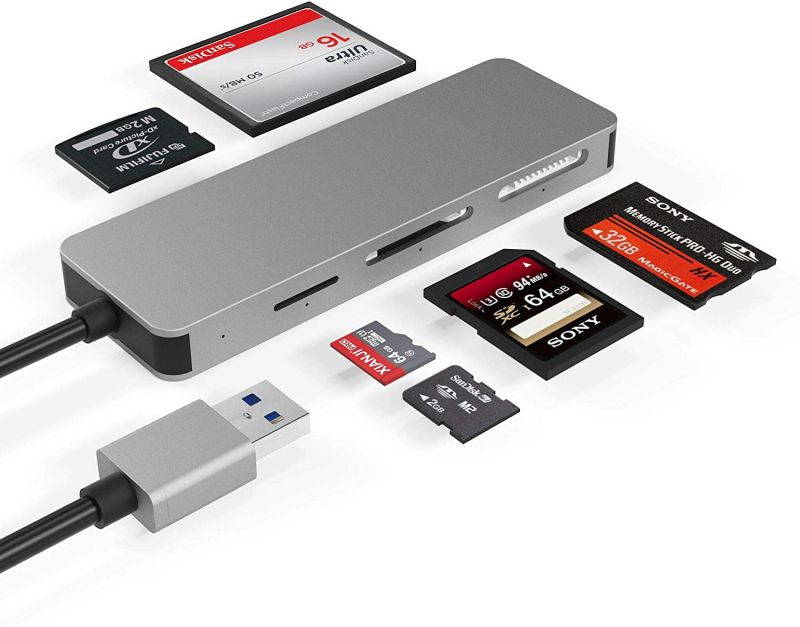 Cateck USB3.0 Card Reader, 6 in 1 Aluminum Card Reader, USB 3.0 (5Gps) High Speed TF/SD/MS/M2/XD/CF Memory Card Solt Combo Adapter, Compatible with Windows XP/Vista / 7/8 / 8.1/10, Mac OS, Linux,