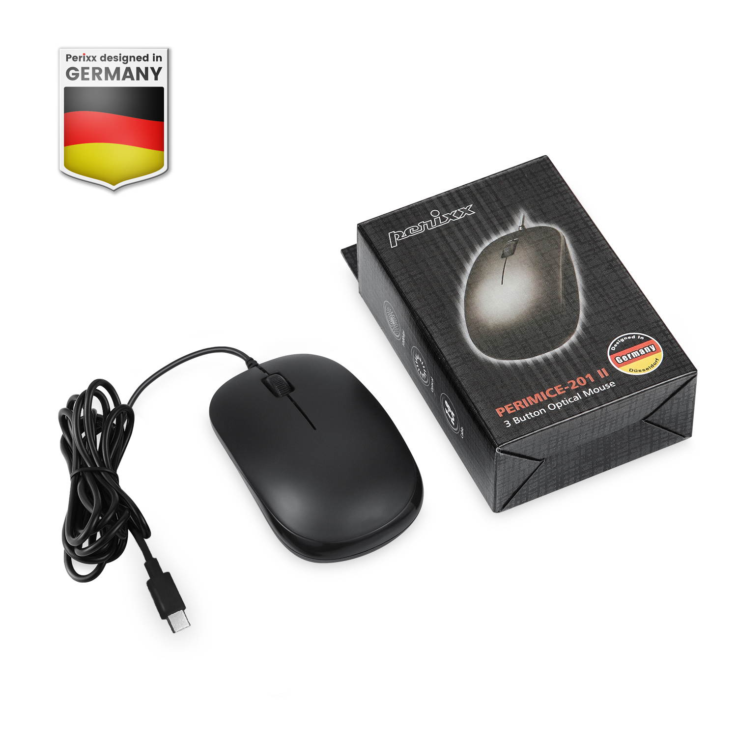 Perixx PERIMICE-201C USB Type C Wired Optical Mouse with 3-Button, Scroll Wheel, 800 DPI, Black